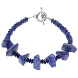 EXP Handmade Blue Lapis Lazuli Bracelet With Antiqued Silver Beads