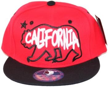 Kids 3D embroidered CALIFORNIA in white bear star in black on red hat black lid