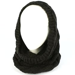 Pullover Headscarf Chunky Knit Circle Loop Eternity Neckwarmer Scarf Hat Black