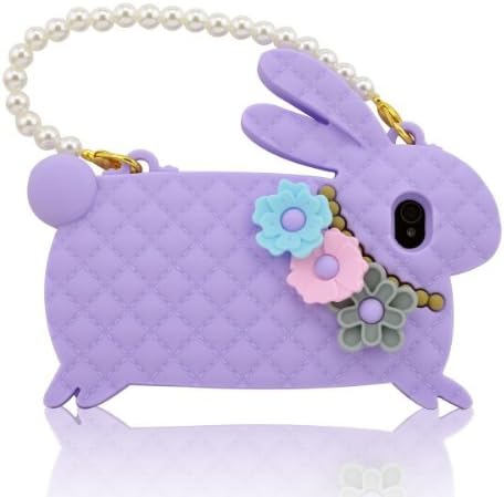 MyBa Purple iphone 4/4S Cover Lovely 3D Cartoon Rabbit Style Pearl Hand Strap Handbag Soft Silicone Case for Apple Iphone 4 4S 4G