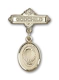 14kt Gold Baby Badge with Baptism Charm and Godchild Badge Pin