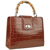 Buti Brown Croco-embossed Leather Compact Tote Bag