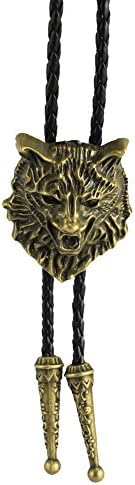 Western cowboy wolf bolo tie