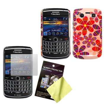 Pink / Purple / Red Floral Hard Case / Cover / Shell & LCD Screen Guard / Protector for RIM BlackBerry Bold 9700 / 9780