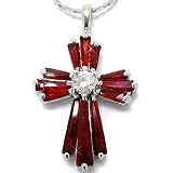 Gorgeous Cross Cut Sterling Silver Simulated Ruby Pendant with 18" Necklace P3646
