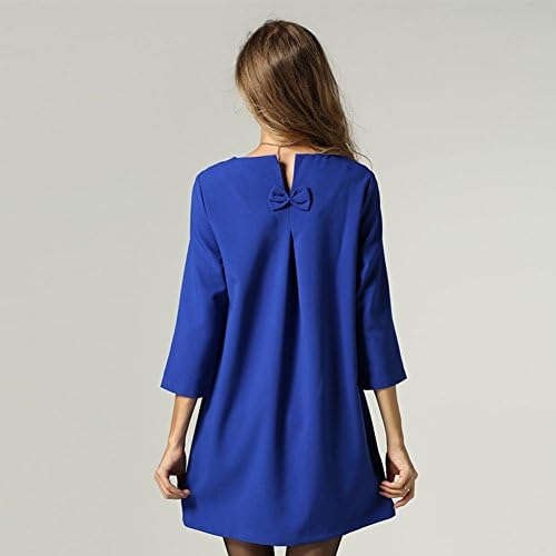 Oupay Women Fall Winter 3/4 Sleeve Bowknot A Line Bottoming Mini Dress XXXXL Blue