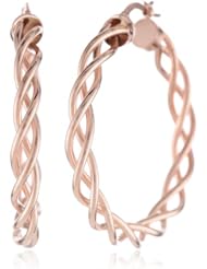 14k Rose Gold Italian Fancy Woven Tube 20 mm Hoop Earrings