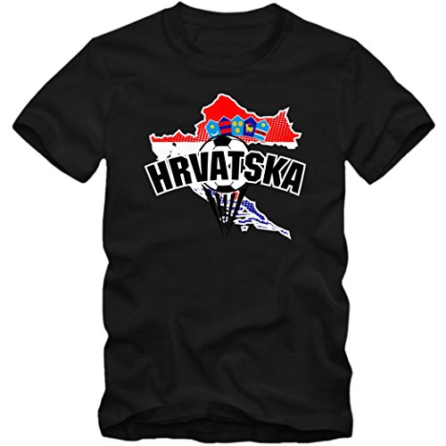Kroatien EM 2016 #1 EM T-Shirt | Herren | HRVATSKA | Kockasti | Trikot | Nationalmannschaft, Farbe:Schwarz (Deep Black L190);Größe:M
