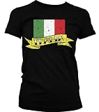 Italian Flag and Banner Tattoo Style Design Juniors T-shirt, Italia National Pride Juniors Shirt
