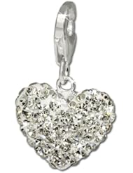 SilberDream Glitter Charm Swarowski Elements heart white shiny, 925 Sterling Silver Charms Pendant with Lobster Clasp for Charms Bracelet, Necklace or Earring GSC216W