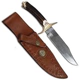 Damascus Fighter Knife with Stag Handle & Sheath