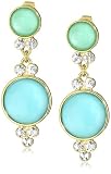 Anne Klein Gold-Tone Teal and Crystal Clip Drop Earrings