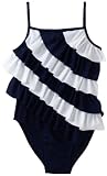 Flapdoodles Girls 7-16 Nautical Ruffle One Piece Bathing Suit, Navy/White, 10