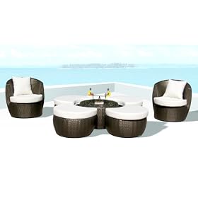 7 pc Outdoor Wicker Lounge Moon Chair Set by 