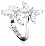 Nickel Free Sterling Silver Marquise Shaped Cubic Zirconia Polished Finished Rhodium Plated 3mm Band Butterfly Ring Size 5, 6, 7, 8, 9, 10