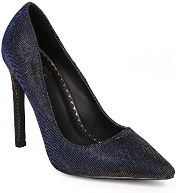 Miss L DK23 Women Shimmer Iridescent Fabric Pointy Toe Single Sole Stiletto Pump - Black (Size: 10)