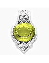 14K White Gold Oval Cut Peridot and Diamond Pendant -- LIFETIME WARRANTY
