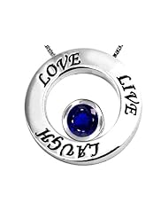 Original Star K (tm) Live/Love/Laugh Circle of Life Pendant with September Birthstone Round 7mm Created Sapphire in .925 Sterling Silver