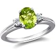 14K White Gold Oval Peridot & Diamond Engagement 3 Stone Band (1/2 ctw)