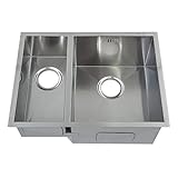 585 x 440 mm Square Undermount 1.5 Bowl Handmade Satin Stainless Steel Kitchen Sink With Wastes (DS0