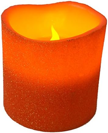 4 Inch Orange Glitter LED Pillar Candle with Flickering Flame