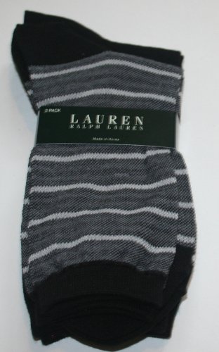 Polo Ralph Lauren Women's Crew Socks - 2 Pair - Size: 9-11 - Black/Grey Stripe