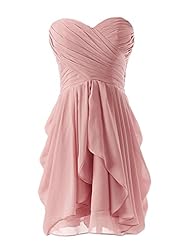 Strapless Sweetheart Cocktail Short Pleated Flowy Lace-Up Chiffon Homecoming Dress/Bridesmaid Dress/Prom Dress/Party Dress 