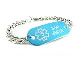 Custom Engraved, Blue Aluminum, Medical Bracelet, Curb Chain