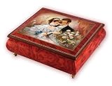 Ercolano Wooden Box with Image, 'A Token of Love'  18 Note Tune, Red Glossy Finish 7,25x6x2,75