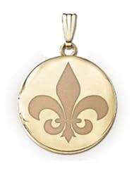 Solid 14k Yellow Gold Round "Fleur de Lis" Locket - 3/4 Inch x 3/4 Inch and 1 Inch x 1 Inch
