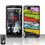 Green Yellow Red Blue Polka Stripe Black Vine Design Rubberized Snap on Hard Cover Protector Faceplate Cell Phone Case for Verizon Motorola Droid X DroidX MB810 + LCD Screen Guard Film + Free iTuffy Flannel Bag