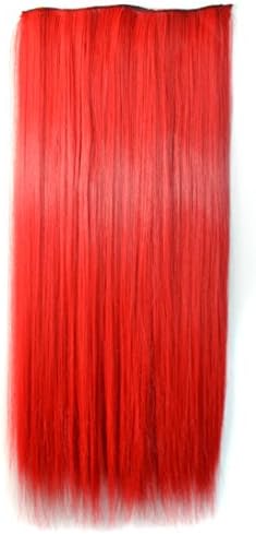 Stepupgirl 24 Inch Bright Red Color Straight Full Head Synthetic Clip in Hair Extension