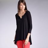 Plain knit long-sleeved asymmetric grandad-style top black 16/18