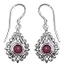 Sterling Silver and Red Garnet Dangle Earrings, 'Heart of Peace' 1" L
