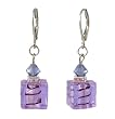 Earrings - E223 - Murano Style Glass - Cube ~ Tanzanite (Purply Blue)