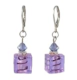Earrings - E223 - Murano Style Glass - Cube ~ Tanzanite (Purply Blue)