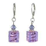 Earrings-E223-MuranoStyleGlass-Cube~Tanzanite(PurplyBlue)