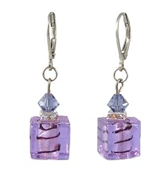 Earrings - E223 - Murano Style Glass - Cube ~ Tanzanite (Purply Blue)