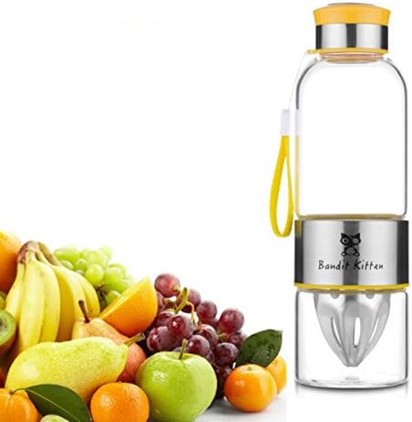 Bandit Kitten Pattern Reusable Fruit Infuser Water Bottle Lemon Squeezer Cup Citrus Juicer Yellow