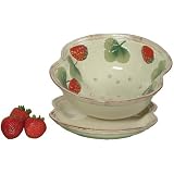 Saparna Hand Painted Ceramic Earthenware 8-Inch Berry Bowl with Dish, Embossed... by Saparna