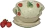 Saparna Hand Painted Ceramic Earthenware 8-Inch Berry Bowl with Dish, Embossed Strawberries by Rommel Nueva
