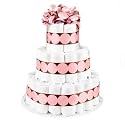 New Baby Girl Diaper Cake - 3-Tier - Pink Polka Dots on Brown Ribbon - Great Baby Shower Gift Idea or Table Centerpiece