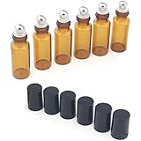 Mavogel 5ml Amber Glass Roller Bottles-Set of 6 Roll Bottle With Metal Ball for Essential Oil,Aromatherapy,Perfumes and Lip Balms