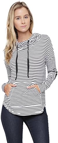 ALYGNE Womens Pullover Funnel Neck Hoodie w/ Elbow Patch WHITE-S