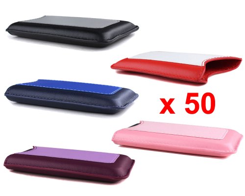 LIQUIDATION 50pc Wholesale PU Leather Pouch Case Cover for Apple Iphone 4 / 4S - (Black, Pink, Blue, Purple, Red)