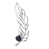 Silver Tone Black Rhinestone Leaf Pin Brooch