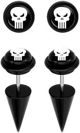 Marvel Comics Punisher Logo Acrylic Faux Tapers 18g