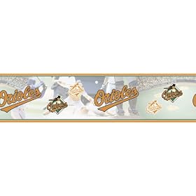 Blue Mountain Wallcoverings 5815396 Baltimore Orioles MLB Prepasted Wall Border, 6-Inch by 15-Foot