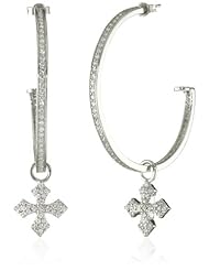 King Baby Large Sterling Silver Hoop with MB Cross Pave Drop Earrings