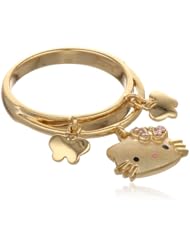 Hello Kitty by Simmons Jewelry Co. "Butterfly Kitty" Gold Plated with Swarovski Outline Charm Ring, Size 7